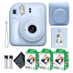 Instax Mini 12 Instant Camera Pastel Blue Bundle with Fuji Instax Mini Film Value Pack (60 Sheets) + Protective Carrying Case + Photo Album + Microfiber Cleaning Cloth Instax Mini 12 Instant Camera Pastel Blue Bundle with Fuji Instax Mini Film Value Pack (60 Sheets) + Protective Carrying Case + Photo Album + Microfiber Cleaning Cloth