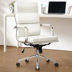 Office Desk Ergonomic Chair Leather Executive High-Back Modern Conference Comfy Adjustable Padded Swivel Rolling Home Vanity Chairs with Arms Wheels (White) Office Desk Ergonomic Chair Leather Executive High-Back Modern Conference Comfy Adjustable Padded Swivel Rolling Home Vanity Chairs with Arms Wheels (White)