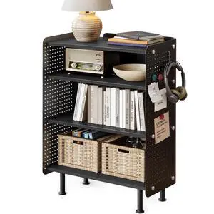 4 Tier Bookshelf, Modern Open Bookcase with Pegboard, 24.3 Inches Small Book Shelf Storage Organizer with Adjustable Shelves for Living Room, Bedroom, Home Office 4 Tier Bookshelf, Modern Open Bookcase with Pegboard, 24.3 Inches Small Book Shelf Storage Organizer with Adjustable Shelves for Living Room, Bedroom, Home Office