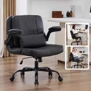 Criss Cross Chair with Flip Backrest, Desk Chair with Flip Up Arms, Ergonomic Cross Legged Office Chair with Wheels, Adjustable Height Swivel Vanity Chair, PU Leather, Black Criss Cross Chair with Flip Backrest, Desk Chair with Flip Up Arms, Ergonomic Cross Legged Office Chair with Wheels, Adjustable Height Swivel Vanity Chair, PU Leather, Black
