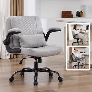 Criss Cross Chair with Flip Backrest, Desk Chair with Flip Up Arms, Ergonomic Cross Legged Office Chair with Wheels, Adjustable Height Swivel Vanity Chair, Fabric, Grey Criss Cross Chair with Flip Backrest, Desk Chair with Flip Up Arms, Ergonomic Cross Legged Office Chair with Wheels, Adjustable Height Swivel Vanity Chair, Fabric, Grey