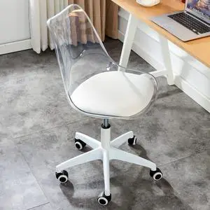 Clear Desk Chair with Pu Leather Soft Cushion, Home Office Chair with Wheels, Height Adjustable Armless Rolling Swivel Plastic Chair for Bedroom, Makeup, Living Room Clear Desk Chair with Pu Leather Soft Cushion, Home Office Chair with Wheels, Height Adjustable Armless Rolling Swivel Plastic Chair for Bedroom, Makeup, Living Room