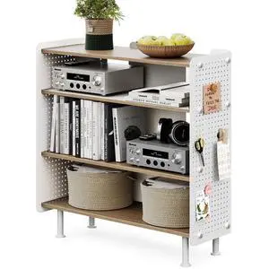 4 Tier Bookshelf, Modern Open Bookcase with Pegboard, 32.1 Inches Small Book Shelf Storage Organizer with Adjustable Shelves for Living Room, Bedroom, Home Office 4 Tier Bookshelf, Modern Open Bookcase with Pegboard, 32.1 Inches Small Book Shelf Storage Organizer with Adjustable Shelves for Living Room, Bedroom, Home Office