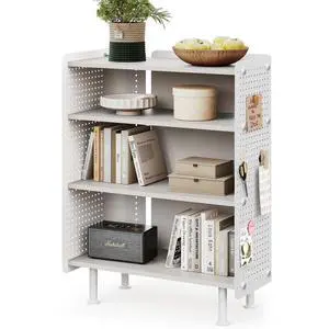 4 Tier Bookshelf, Modern Open Bookcase with Pegboard, 24.3 Inches Small Book Shelf Storage Organizer with Adjustable Shelves for Living Room, Bedroom, Home Office 4 Tier Bookshelf, Modern Open Bookcase with Pegboard, 24.3 Inches Small Book Shelf Storage Organizer with Adjustable Shelves for Living Room, Bedroom, Home Office
