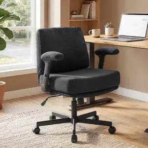 Cross Legged Office Chair with Flip-Up Arms & Wheels | Wide Cushioned Fabric Swivel Criss Cross Desk Chair for Home Office, Vanity, Bedroom, Dorm, Apartment Cross Legged Office Chair with Flip-Up Arms & Wheels | Wide Cushioned Fabric Swivel Criss Cross Desk Chair for Home Office, Vanity, Bedroom, Dorm, Apartment