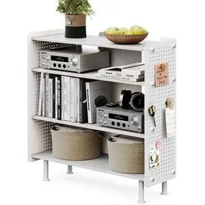 4 Tier Bookshelf, Modern Open Bookcase with Pegboard, 32.1 Inches Small Book Shelf Storage Organizer with Adjustable Shelves for Living Room, Bedroom, Home Office 4 Tier Bookshelf, Modern Open Bookcase with Pegboard, 32.1 Inches Small Book Shelf Storage Organizer with Adjustable Shelves for Living Room, Bedroom, Home Office
