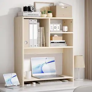Desktop Bookshelf Organizer, 4-Tier Desk Shelf with Hutch for Computer Desk, Wall Shelf Organizer & Room Decor Aesthetic, Dorm & Office Storage for Books, Laptop (White Wood/26 in) Desktop Bookshelf Organizer, 4-Tier Desk Shelf with Hutch for Computer Desk, Wall Shelf Organizer & Room Decor Aesthetic, Dorm & Office Storage for Books, Laptop (White Wood/26 in)