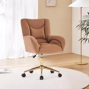 Velvet Teddy Fabric Home Office Chair Comfy Vanity Chairs Adjustable 360° Swivel Upholstered Computer Task Chair Living Room Chairs with Arm,Ivory (Velvet Fabric in Coffee) Velvet Teddy Fabric Home Office Chair Comfy Vanity Chairs Adjustable 360° Swivel Upholstered Computer Task Chair Living Room Chairs with Arm,Ivory (Velvet Fabric in Coffee)