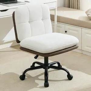Armless Office Desk Chair with Wheels Wide Seat, Adjustable Height Swivel Comfy Criss Cross Chair for Home, Office, Make Up, Bed Room, Light Beige Armless Office Desk Chair with Wheels Wide Seat, Adjustable Height Swivel Comfy Criss Cross Chair for Home, Office, Make Up, Bed Room, Light Beige