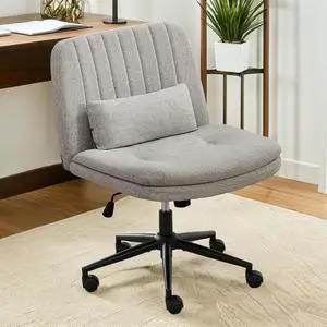 Dual Layer Criss Cross Legged Chair with Wheels, Comfy Rolling Office Desk Armless Chair with Pillows, Wide Swivel Vanity Chairs Computer Task Chair for Makeup, Bedroom (Linen Fabric Grey) Dual Layer Criss Cross Legged Chair with Wheels, Comfy Rolling Office Desk Armless Chair with Pillows, Wide Swivel Vanity Chairs Computer Task Chair for Makeup, Bedroom (Linen Fabric Grey)