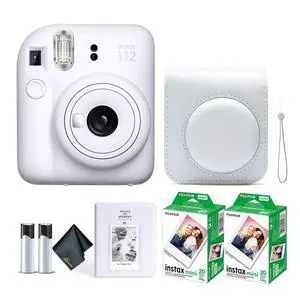 Instax Mini 12 Instant Camera Clay White Bundle with Fuji Instax Mini Film Value Pack (40 Sheets) + Protective Carrying Case + Photo Album + Microfiber Cleaning Cloth Instax Mini 12 Instant Camera Clay White Bundle with Fuji Instax Mini Film Value Pack (40 Sheets) + Protective Carrying Case + Photo Album + Microfiber Cleaning Cloth
