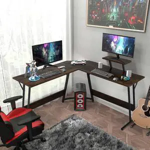 L Shaped Gaming Desk Modern Computer Desk, Home Office Desks with Large Monitor Riser Stand, Sturdy PC Desk for Bedroom Minimalist Brown 50Inch L Shaped Gaming Desk Modern Computer Desk, Home Office Desks with Large Monitor Riser Stand, Sturdy PC Desk for Bedroom Minimalist Brown 50Inch