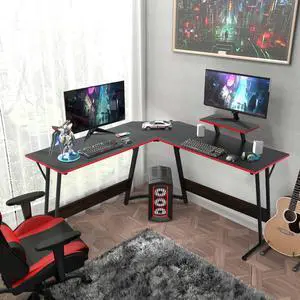L Shaped Gaming Desk Modern Computer Desk, Home Office Desks with Large Monitor Riser Stand, Sturdy PC Desk for Bedroom Minimalist Black 50Inch L Shaped Gaming Desk Modern Computer Desk, Home Office Desks with Large Monitor Riser Stand, Sturdy PC Desk for Bedroom Minimalist Black 50Inch