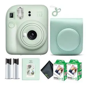 Instax Mini 12 Instant Camera Mint Green Bundle with Fuji Instax Mini Film Value Pack (40 Sheets) + Protective Carrying Case + Photo Album + Microfiber Cleaning Cloth Instax Mini 12 Instant Camera Mint Green Bundle with Fuji Instax Mini Film Value Pack (40 Sheets) + Protective Carrying Case + Photo Album + Microfiber Cleaning Cloth