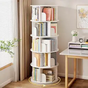 Revolving 360 Book Shelf, Stackable Corner Bookshelf and Bookcase 61.81" H 5-Tier Narrow Tall Bookcase, Freestanding Corner Bookshelf for Small Space, Bedroom, Office, White Revolving 360 Book Shelf, Stackable Corner Bookshelf and Bookcase 61.81" H 5-Tier Narrow Tall Bookcase, Freestanding Corner Bookshelf for Small Space, Bedroom, Office, White
