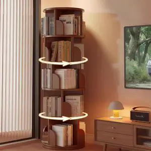 61.81" H Wooden Book Shelves 5-Tier, 360 Display Floor Standing Bookcase Storage Rack, Storage Cabinets for Small Spaces, Corner, Bedroom, Office Walnut 61.81" H Wooden Book Shelves 5-Tier, 360 Display Floor Standing Bookcase Storage Rack, Storage Cabinets for Small Spaces, Corner, Bedroom, Office Walnut