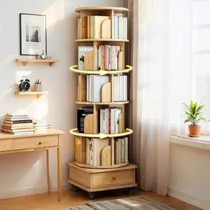Rotating Bookshelf Tower 5 Tier, Stackable Corner Bookshelf with Storage with Drawers and Storage Cabinet, Corner Organizer Lazy Susa for Living Room, Bedroom, Study Rotating Bookshelf Tower 5 Tier, Stackable Corner Bookshelf with Storage with Drawers and Storage Cabinet, Corner Organizer Lazy Susa for Living Room, Bedroom, Study