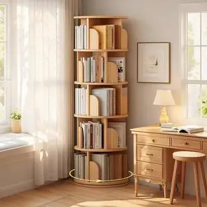 Corner Bookshelf and Bookcase, 61.81" H 5-Tier Rotating Bookshelf 360°, Book Shelf Narrow Tall Bookcase, Floor Standing Bookcases Storage Rack for Living Room, Office, Bedroom Corner Bookshelf and Bookcase, 61.81" H 5-Tier Rotating Bookshelf 360°, Book Shelf Narrow Tall Bookcase, Floor Standing Bookcases Storage Rack for Living Room, Office, Bedroom