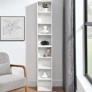 Tall Narrow Bookshelf for Bedroom, Small Bookshelf for Small Spaces, 4/8 Open Bookshelves and Bookcases for Classroom, Media Storage&Small Display Cabinet for Living Room, Office, Adjustable (White) Tall Narrow Bookshelf for Bedroom, Small Bookshelf for Small Spaces, 4/8 Open Bookshelves and Bookcases for Classroom, Media Storage&Small Display Cabinet for Living Room, Office, Adjustable (White)