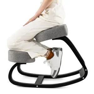 Ergonomic Kneeling Chair, Rocking Upright Posture Chair with Soft Seat & Knee Pads, Wooden Backless Knee Chair Relieves Neck Back Pain for Home Office Study, Gray and Black Ergonomic Kneeling Chair, Rocking Upright Posture Chair with Soft Seat & Knee Pads, Wooden Backless Knee Chair Relieves Neck Back Pain for Home Office Study, Gray and Black