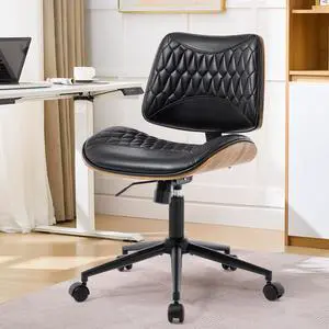 Office Chair No Arms with Wheels, PU Leather Adjustable Height Small Desk Chair, Modern Mid Back Swivel Rolling Armless Computer Task Chair for Home Office, Meeting Room, Study, Black Office Chair No Arms with Wheels, PU Leather Adjustable Height Small Desk Chair, Modern Mid Back Swivel Rolling Armless Computer Task Chair for Home Office, Meeting Room, Study, Black