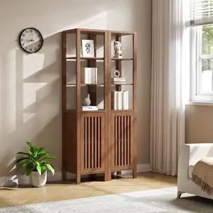 Set of 2 Rustic Farmhouse Bookshelf, 6-Tier Storage Cabinet with Adjustable Shelves, Brown Bookcase Organizer for Home Office, Living Room & Bedroom Set of 2 Rustic Farmhouse Bookshelf, 6-Tier Storage Cabinet with Adjustable Shelves, Brown Bookcase Organizer for Home Office, Living Room & Bedroom