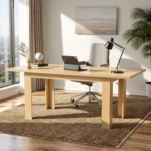 Executive Extendable Home Office Desk, 5977 Inch Modern Computer Writing Desk with Pull-Out Extension, Large Workstation for Study & Laptop, Reinforced Frame, Natural Executive Extendable Home Office Desk, 5977 Inch Modern Computer Writing Desk with Pull-Out Extension, Large Workstation for Study & Laptop, Reinforced Frame, Natural