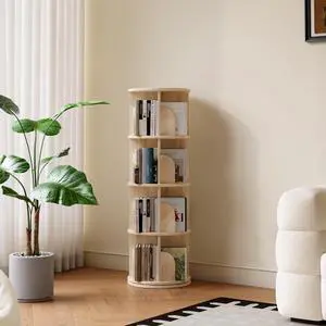 4-Tier Rotating Bookshelf 360°, Wood Book Shelf for Small Spaces, Corner Bookshelf with Storage - Natural Wood Bookcase & Bookshelf for Bedroom, Living Room, Office 4-Tier Rotating Bookshelf 360°, Wood Book Shelf for Small Spaces, Corner Bookshelf with Storage - Natural Wood Bookcase & Bookshelf for Bedroom, Living Room, Office
