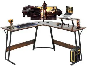 L Shaped Gaming Desk, Computer Desk Corner Desks Wood Gaming Table PC Table with Monitor Stand for Home Office Dorm Sturdy Writing Workstation, Carbon Fiber Surface, 50-Inch, Brown L Shaped Gaming Desk, Computer Desk Corner Desks Wood Gaming Table PC Table with Monitor Stand for Home Office Dorm Sturdy Writing Workstation, Carbon Fiber Surface, 50-Inch, Brown