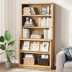 5 Tier Bookcase with Flip-Flop Design, 71" x 37" x 16" Wooden Bookshelf, Extra Book Shelf Storage Organizer, Bookshelves for Home Office, Living Room, Study Room (Wood) 5 Tier Bookcase with Flip-Flop Design, 71" x 37" x 16" Wooden Bookshelf, Extra Book Shelf Storage Organizer, Bookshelves for Home Office, Living Room, Study Room (Wood)
