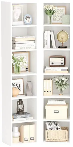 6-Tier Bookshelf 71.5'' Tall Narrow Set of 2 Modern Corner Bookcase Cube Display Rack Compact with Storage Space CD Storage Cabinet for Home Office (White, 6-Tier-2-Pack Narrow) 6-Tier Bookshelf 71.5'' Tall Narrow Set of 2 Modern Corner Bookcase Cube Display Rack Compact with Storage Space CD Storage Cabinet for Home Office (White, 6-Tier-2-Pack Narrow)