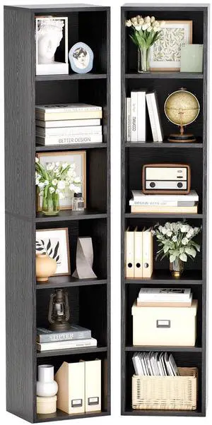 6-Tier Bookshelf 71.5'' Tall Narrow Set of 2 Modern Corner Bookcase Cube Display Rack Compact with Storage Space CD Storage Cabinet for Home Office (Black, 6-Tier-2-Pack) 6-Tier Bookshelf 71.5'' Tall Narrow Set of 2 Modern Corner Bookcase Cube Display Rack Compact with Storage Space CD Storage Cabinet for Home Office (Black, 6-Tier-2-Pack)