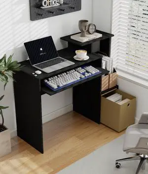 Black Computer Desk, Working Table with Keyboard Drawer Small Study Desk for Bedroom Home Workstation for Writing Working Studying Black Computer Desk, Working Table with Keyboard Drawer Small Study Desk for Bedroom Home Workstation for Writing Working Studying