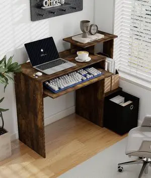 Small Computer Desk with Drawers, Working Desk with Keyboard Drawer Small Study Table for Bedroom Home Workstation for Writing Working Studying Small Computer Desk with Drawers, Working Desk with Keyboard Drawer Small Study Table for Bedroom Home Workstation for Writing Working Studying