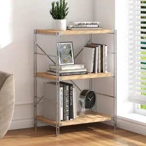 3-Tier Bookshelf, 35.4 in Metal & Wood Shelf | carbon steel frame, MDF shelves, 55.12 lbs per shelf, adjustable feet, vintage wood look, for living room office 3-Tier Bookshelf, 35.4 in Metal & Wood Shelf | carbon steel frame, MDF shelves, 55.12 lbs per shelf, adjustable feet, vintage wood look, for living room office
