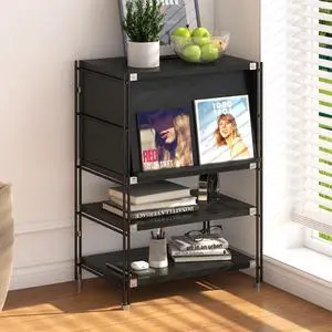 3 Tier Wood and Metal Bookcase with Door, Flip-Up Doors Bookshelf,H 35.43 in Standing Storage Organizer for Living Room, Bedroom, Home Office,Black 3 Tier Wood and Metal Bookcase with Door, Flip-Up Doors Bookshelf,H 35.43 in Standing Storage Organizer for Living Room, Bedroom, Home Office,Black