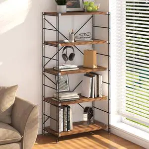 5 Tier Industrial Bookshelf for Office H 68.9in, Metal and Wood Vintage Bookshelf, Book Shelf Storage and Organization, Industrial Shelving, for Home Living Room Bedroom Office Storage 5 Tier Industrial Bookshelf for Office H 68.9in, Metal and Wood Vintage Bookshelf, Book Shelf Storage and Organization, Industrial Shelving, for Home Living Room Bedroom Office Storage