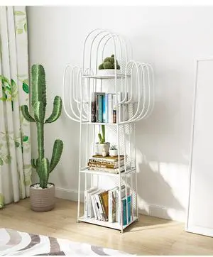 4-Tier Freestanding Ladder Bookshelf, Iron Cactus Bookcase Storage Organizer, Ladder Corner Bookcase for Living Room, Bedroom (White) 4-Tier Freestanding Ladder Bookshelf, Iron Cactus Bookcase Storage Organizer, Ladder Corner Bookcase for Living Room, Bedroom (White)