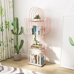 4-Tier Freestanding Ladder Bookshelf, Iron Cactus Bookcase Storage Organizer, Ladder Corner Bookcase for Living Room, Bedroom (Pink) 4-Tier Freestanding Ladder Bookshelf, Iron Cactus Bookcase Storage Organizer, Ladder Corner Bookcase for Living Room, Bedroom (Pink)