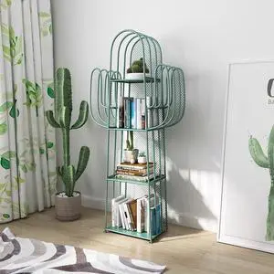 4-Tier Freestanding Ladder Bookshelf, Iron Cactus Bookcase Storage Organizer, Green Ladder Corner Bookcase for Living Room, Bedroom 4-Tier Freestanding Ladder Bookshelf, Iron Cactus Bookcase Storage Organizer, Green Ladder Corner Bookcase for Living Room, Bedroom