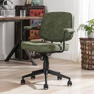 Modern Armless Desk Chairs Set of 1, Swivel Computer Task Chair with Wheels and Armrests, PU Leather Adjustable Office Chair with Backrest for Home Base, Green Modern Armless Desk Chairs Set of 1, Swivel Computer Task Chair with Wheels and Armrests, PU Leather Adjustable Office Chair with Backrest for Home Base, Green