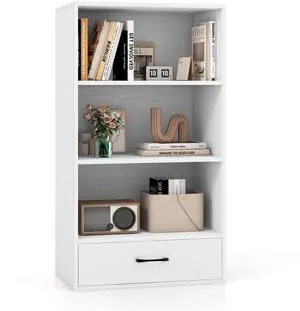 4-Tier Bookcase with Drawer, Wooden Cube Storage Organizer, Modern Display Shelf, Small Bookshelf for Small Spaces, 42.5" Tall Book Shelf for Classroom, Kid's Room, Bedroom (White) 4-Tier Bookcase with Drawer, Wooden Cube Storage Organizer, Modern Display Shelf, Small Bookshelf for Small Spaces, 42.5" Tall Book Shelf for Classroom, Kid's Room, Bedroom (White)