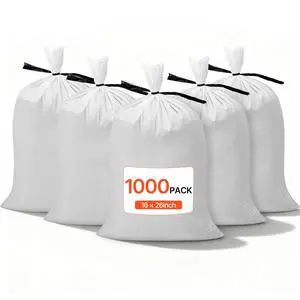 Empty Sandbags, 1000 Packs 16 x 26 in, Heavy Duty Sand Bags Sacks with Ties, 50lb Capacity Woven Polypropylene Sandbags, Tear-Resistant & UV-Resistant Sand Bags for Flood Protection Barrier Empty Sandbags, 1000 Packs 16 x 26 in, Heavy Duty Sand Bags Sacks with Ties, 50lb Capacity Woven Polypropylene Sandbags, Tear-Resistant & UV-Resistant Sand Bags for Flood Protection Barrier
