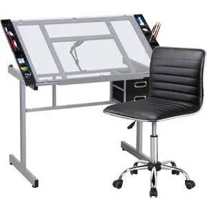 Adjustable Drafting Draft Table Glass Drawing Desk Tiltable Tabletop w/Stool and Storage Drawers for Reading, Writing, Painting Art Craft Work Station Adjustable Drafting Draft Table Glass Drawing Desk Tiltable Tabletop w/Stool and Storage Drawers for Reading, Writing, Painting Art Craft Work Station