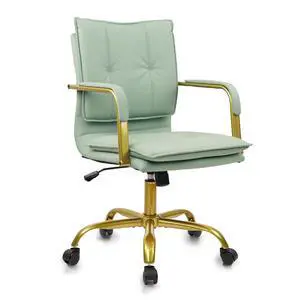 Leather Home Office Chair with Gold Legs and Arms, Adjustable Height Swivel Mid-Back Executive Desk Chairs with Rolling Wheels, Comfy Upholstered Computer Task Chair, Green Leather Home Office Chair with Gold Legs and Arms, Adjustable Height Swivel Mid-Back Executive Desk Chairs with Rolling Wheels, Comfy Upholstered Computer Task Chair, Green