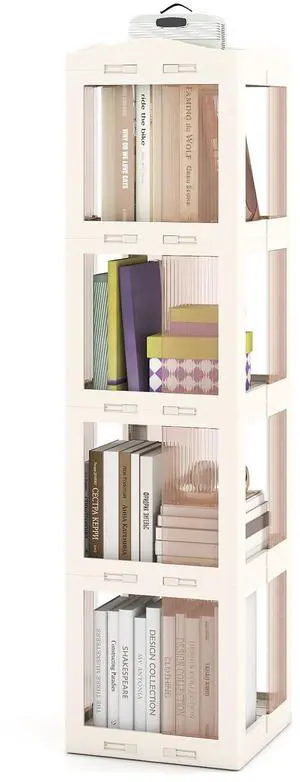 Foldable Rotating Bookshelf, 4-Tier Spinning Bookcase w/Swivel Base, 360° Revolving Bookshelf Tower, Tall Corner Display Shelf, Translucent Storage Organizer for Living Room, Study Foldable Rotating Bookshelf, 4-Tier Spinning Bookcase w/Swivel Base, 360° Revolving Bookshelf Tower, Tall Corner Display Shelf, Translucent Storage Organizer for Living Room, Study