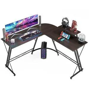 L Shaped Computer Home Office Corner Desk for Multiple Screens and Monitors with Removable Stand, Easy Assembly, Black Walnut L Shaped Computer Home Office Corner Desk for Multiple Screens and Monitors with Removable Stand, Easy Assembly, Black Walnut