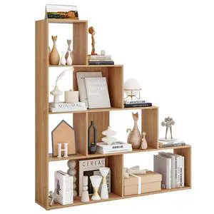 Step Bookcase 4-Tier, Wood, 6 Cube Storage Organizer, 64 Stepped Etagere Bookcase, Stair Shape Bookshelf, Freestanding L-Shaped Bookshelf for Living Room, Home Office, Natural Step Bookcase 4-Tier, Wood, 6 Cube Storage Organizer, 64 Stepped Etagere Bookcase, Stair Shape Bookshelf, Freestanding L-Shaped Bookshelf for Living Room, Home Office, Natural