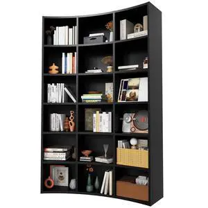71" Triple Wide Bookshelf, 6 Tier Tall Bookshelf, Large Book Shelf with Curved Baffle, 41.5" Wide Bookcase with 18 Open Floor Standing Display Shelves for Living Room,Black 71" Triple Wide Bookshelf, 6 Tier Tall Bookshelf, Large Book Shelf with Curved Baffle, 41.5" Wide Bookcase with 18 Open Floor Standing Display Shelves for Living Room,Black
