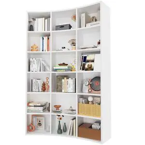 71" Triple Wide Bookshelf, 6 Tier Tall Bookshelf, Large Book Shelf with Curved Baffle, 41.5" Wide Bookcase with 18 Open Floor Standing Display Shelves for Living Room, White 71" Triple Wide Bookshelf, 6 Tier Tall Bookshelf, Large Book Shelf with Curved Baffle, 41.5" Wide Bookcase with 18 Open Floor Standing Display Shelves for Living Room, White